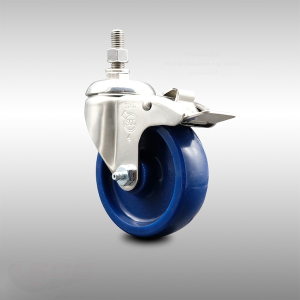 Service Caster 4 Inch 316SS Solid Polyurethane Swivel 1/2 Inch Stem Caster Total Lock Brake SCC SCC-SS316TSTTL20S414-SPUS-121315 - main
